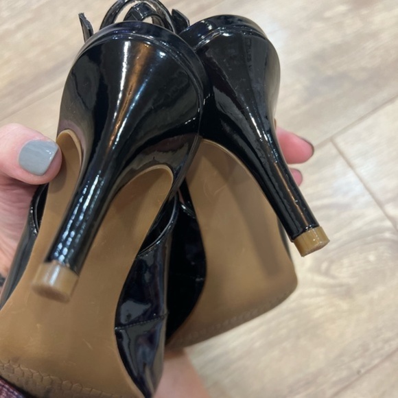 Coach and Four Slingback Black Open Toe Heels with Cut Out Elements - Picture 11 of 14